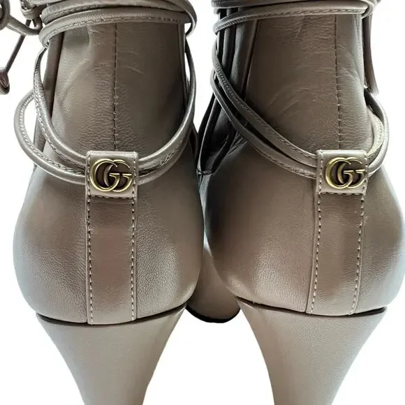 GUCCI Indya GG Pleated Accent Ankle Booties EU 39 US 9 Neutral Leather Heel Boot - Picture 4 of 12